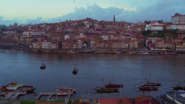 .Sunrise in Porto Old Port wine warehouse.
