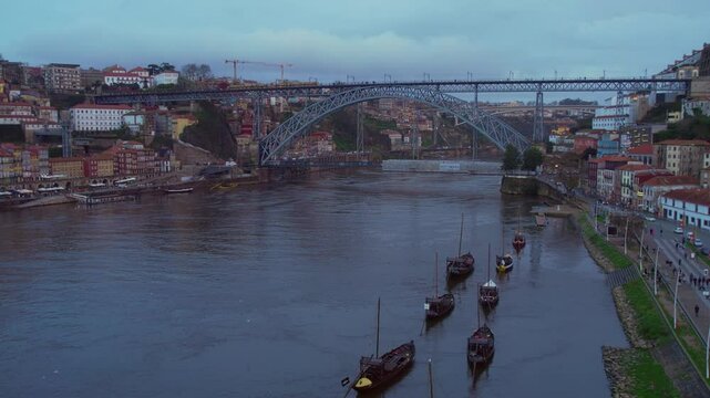 .Sunrise in Porto Old Port wine warehouse.
