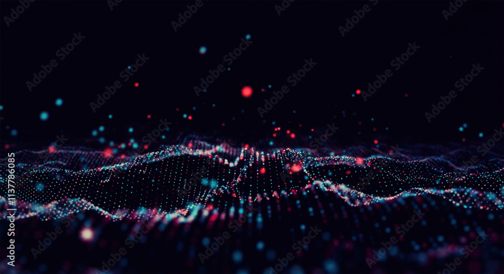 Poster digital cyberspace with particles and digital data network connections concept.