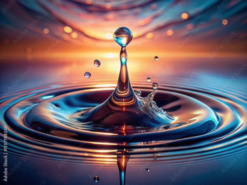 Poster Realistic 3D Rendering of a Water Drop Splash Creating Dynamic Water Effects in a Captivating Portrait Photography Style for Nature and Science Themes