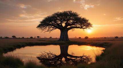 Obraz premium baobab tree and sunset