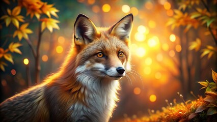 Fototapeta premium Realistic Fox Coloring Pages with Bokeh: Printable Animal Illustrations