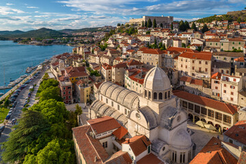 Aerial view of the Cathedral of Saint James, Sibenik old town, Dalmatia, Croatia