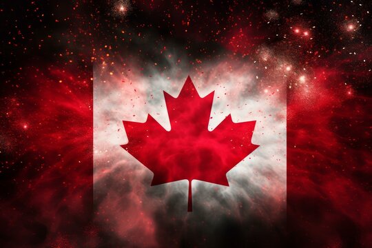 Canadian flag burning with a red fire and smoke effect, perfect for canada day or national holidays - Powered by Adobe
