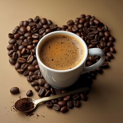 Obraz premium Espresso cup with a coffee bean heart shape