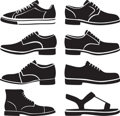 Shoes icon set collection silhouette vector illustration isolate on white background