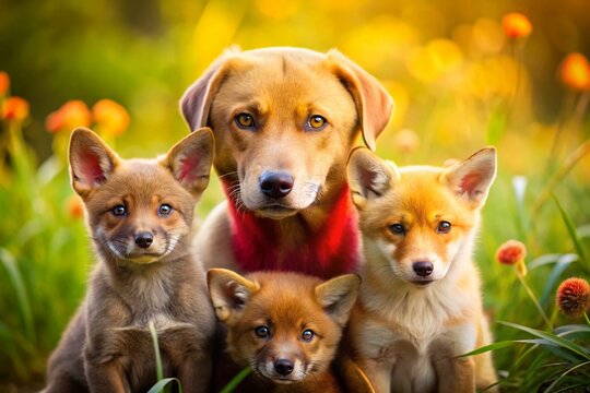 Red Fox and Labrador Retriever Puppies - Minimalist Photography, Adorable Dog Photoshoot