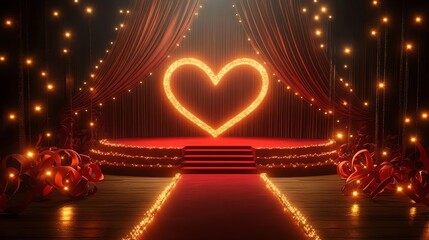 Romantic heart-shaped stage with glowing lights.