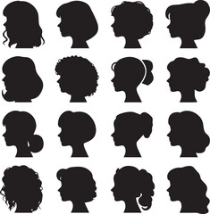 Collection of Silhouette of a head of a sweet lady in different frames vector illustration