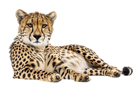 A Cheetah Lying Down in a Relaxed Position, with Its Sleek Coat and Graceful Form, Isolated on a Transparent Background. Perfect for Wildlife, Animal, or Nature-Themed Designs