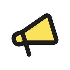 The image shows a minimalist pixel art style illustration of a yellow megaphone.