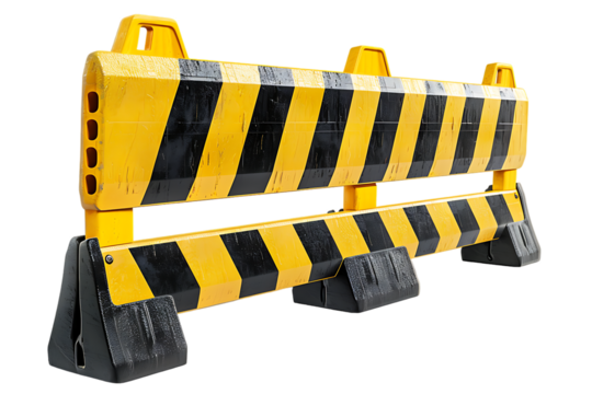 PNG of a yellow and black traffic barricade isolated on a transparent background for construction or road safety visuals.