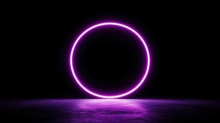 Obraz premium A glowing circular neon tunnel in purple and white hues, with light flares fading into the black