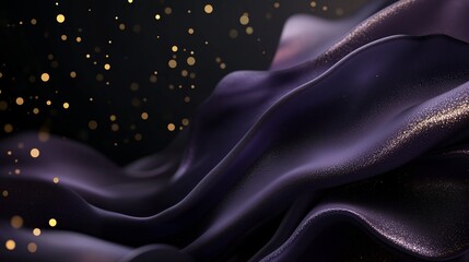 Obraz premium Soft black fabric draped elegantly with shimmering gold highlights in a dimly lit setting