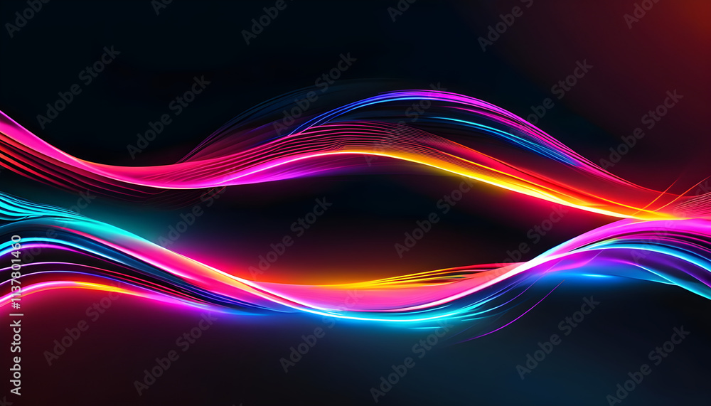 Poster vivid abstract colorful waves with glowing swirls and flowing patterns