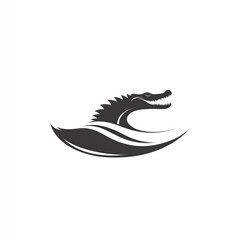 Obraz premium Crocodile head emerging from water waves, minimalist design.