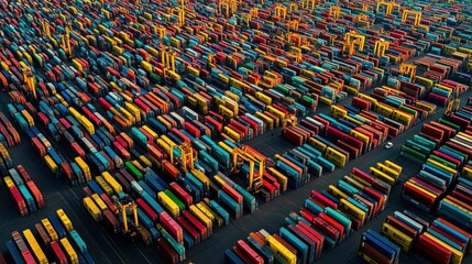 Fototapeta premium Aerial view of a large container port filled with colorful shipping containers. 