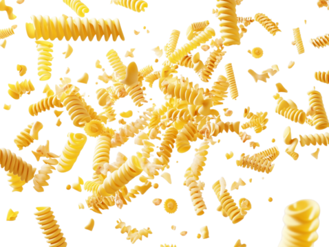 Pasta scattered on a transparent background, ideal for food photography, recipe books, or culinary presentations.