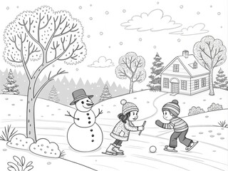 Fototapeta premium beautiful winter coloring book for kids