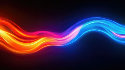 Fototapeta premium A neon light tunnel with alternating curved lines of orange and blue, creating depth on a dark background