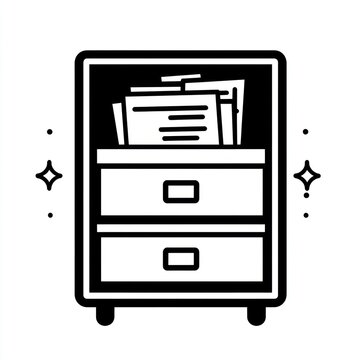 recommend clip art: Simple line art illustration of a filing cabinet with papers.