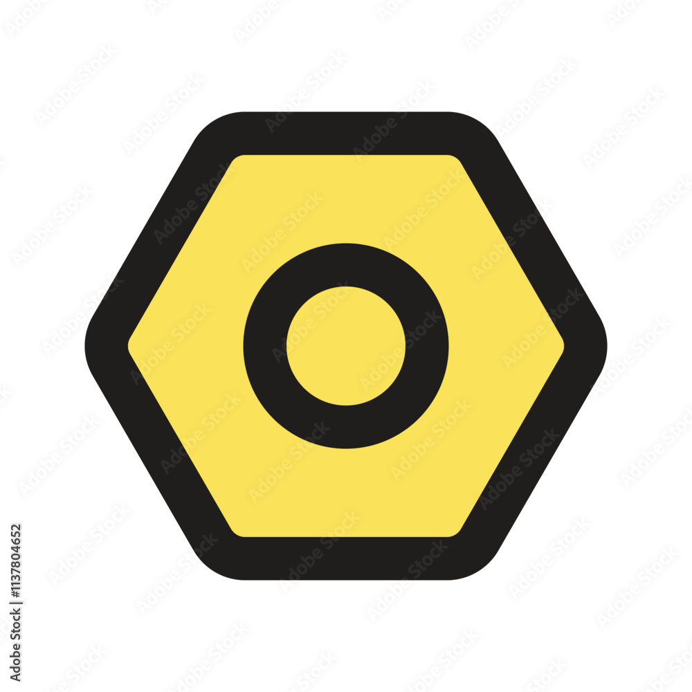 Poster the image shows a detailed close up of a single yellow hexagonal nut.
