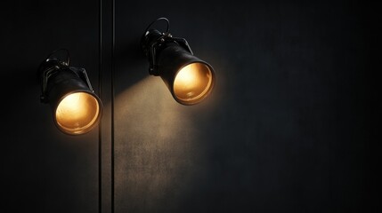 A pair of contrasting spotlights, one warm and one cool, shining on a black surface, highlighting textures