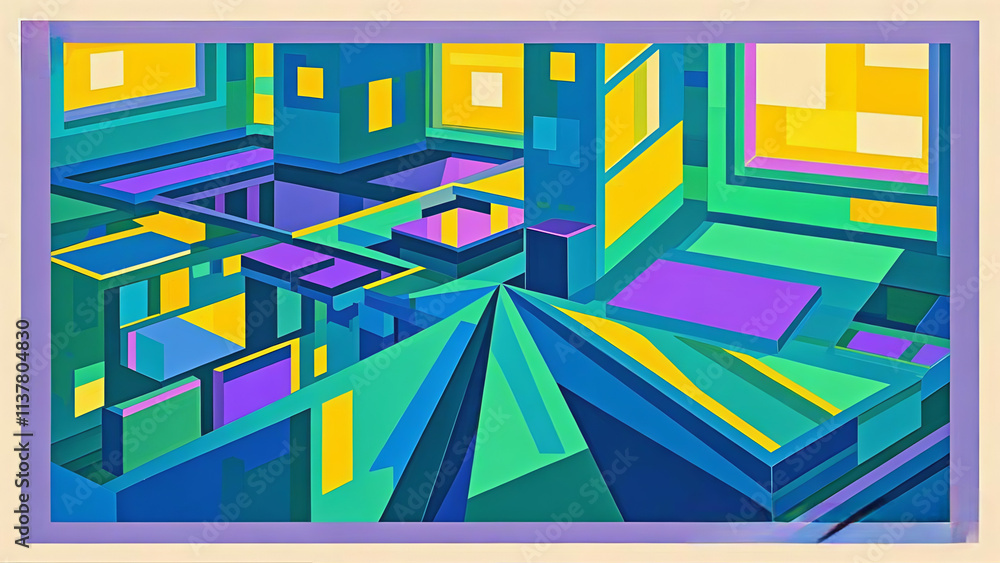 Poster colorful 3d geometric squares with abstract design and rainbow pattern