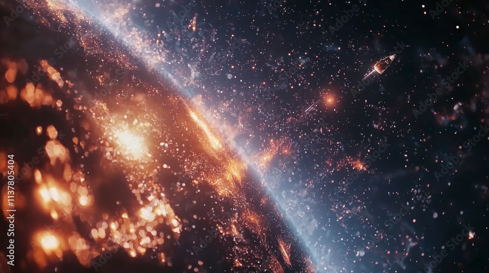 Poster expansive private investment driving innovation in space exploration galactic view conceptual imager