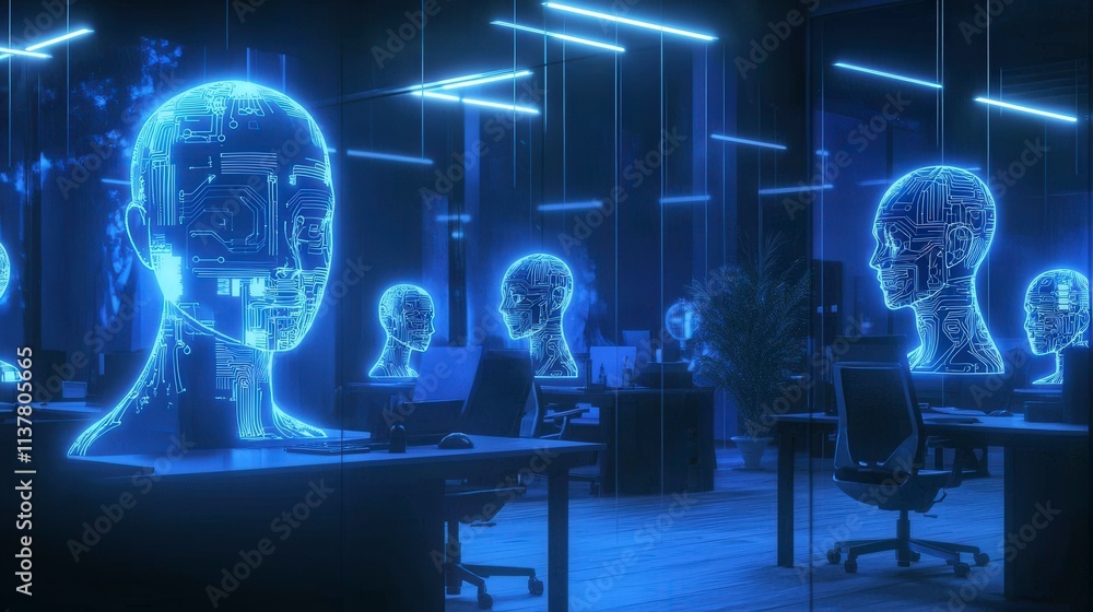 Aufkleber futuristic office innovative talent management strategies in a high-tech environment – aerial digita