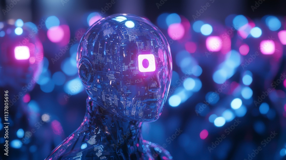 Aufkleber Exploring the future of talent management innovative cybernetic workforce visualization digital realm conceptual art