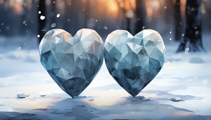 Fototapeta premium Love shape hands low poly white polygonal. 