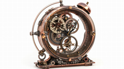 mechanical clock featuring exposed gears in steampunk design, showcasing intricate craftsmanship and vintage aesthetics. This unique timepiece blends art and engineering beautifully