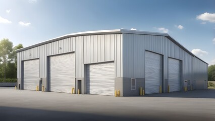 Obraz premium Steel commercial garage building with a straight wall. AI that is generative
