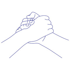 Arm wrestling. Hand gesture contour vector illustration. Index, middle, ring, little fingers and thumb