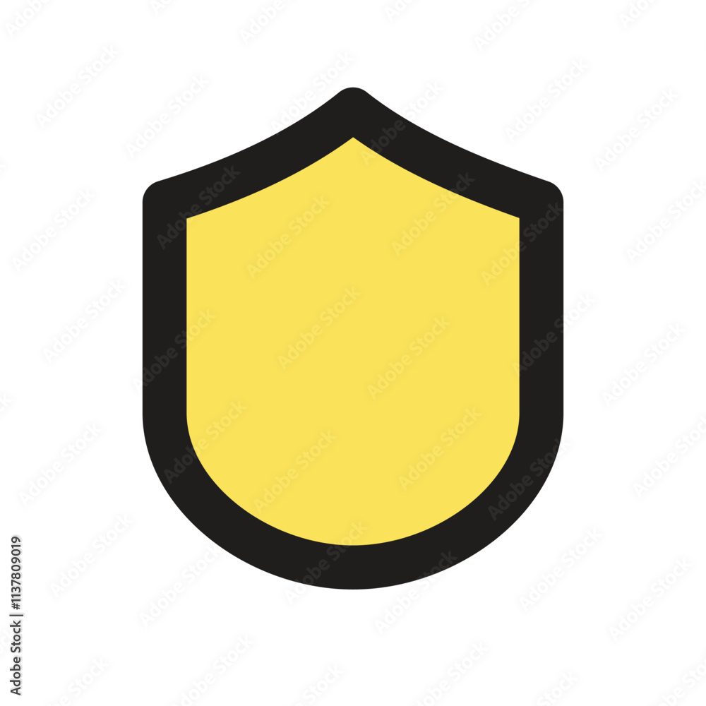 Poster the image shows a simple yellow hexagonal badge with a thick black border a pixel art style.