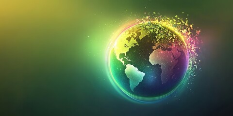 Fototapeta premium Creative abstract advertising background for Earth Day and Arbor Day, featuring a vibrant green theme that embodies the spirit of environmental protection. The illustration showcases a whimsical Eart