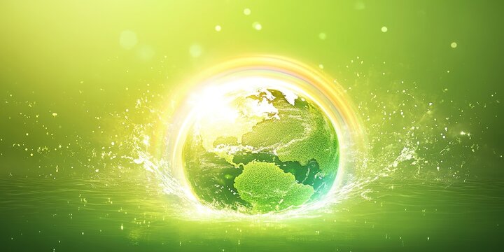  Creative abstract advertising background for Earth Day and Arbor Day, featuring a vibrant green theme that embodies the spirit of environmental protection. The illustration showcases a whimsical Eart