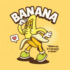 Banana Trendy Retro Cartoon Vector Hand Drawn 