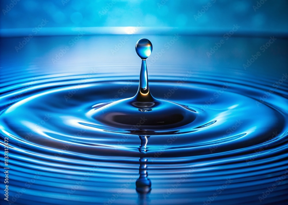 Aufkleber serene water dynamics: a long exposure capture of a single droplet creating ripples on a calm blue s