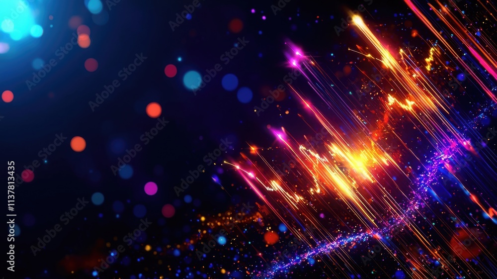 Poster abstract background of a vibrant abstract display of colorful lights and sparks against a dark backg