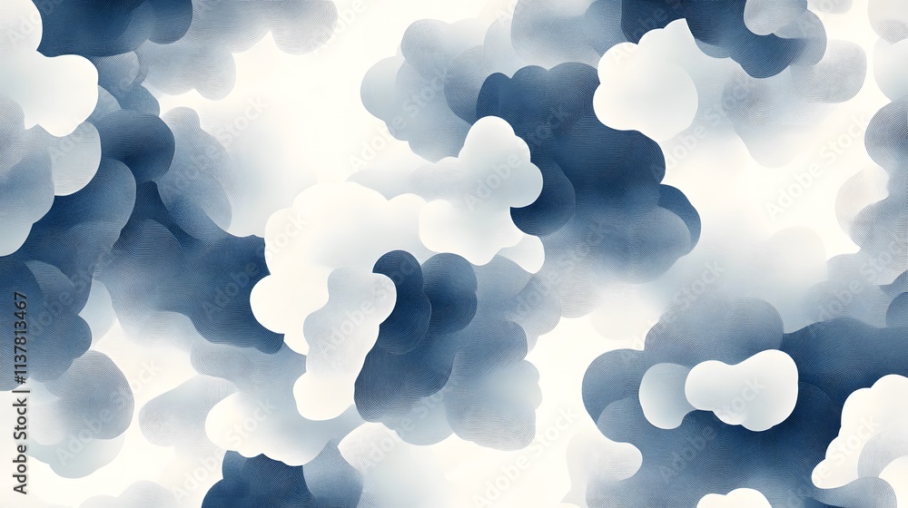 Poster cloud-like abstract patterns: calm colors in greys and whites