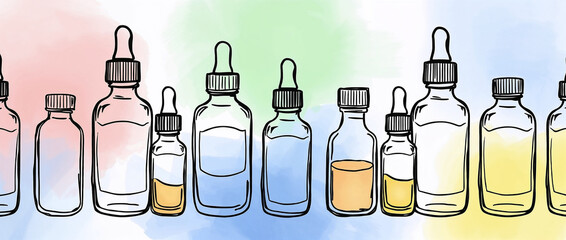 Bottles of aromatherapy essential oil in a row