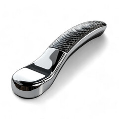 Stylish chrome bottle opener with sleek design and unique handle texture isolated on transparent background cutout png