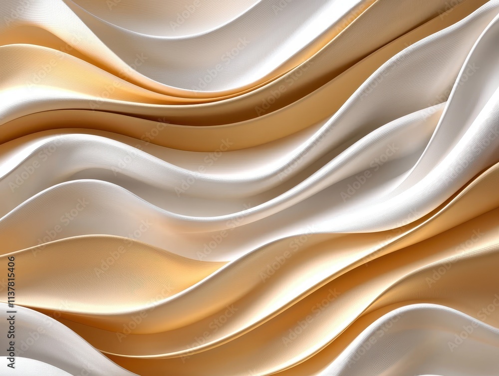 Poster elegant abstract waves in soft cream and gold tones creating a luxurious textile texture