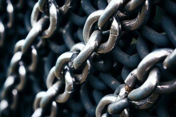 Fototapeta premium Interlocked metal chains form a sturdy barrier, emphasizing concepts of security, strength, and connection