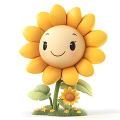 Obraz premium Cute Cartoon Flower Character With Happy Face and Bright Petals
