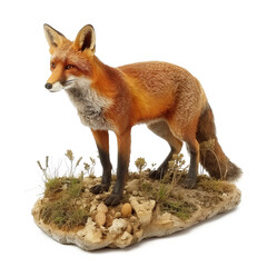 Obraz premium Red Fox Standing Alertly Amid Natural Grass and Stone Habitat. Transparent background