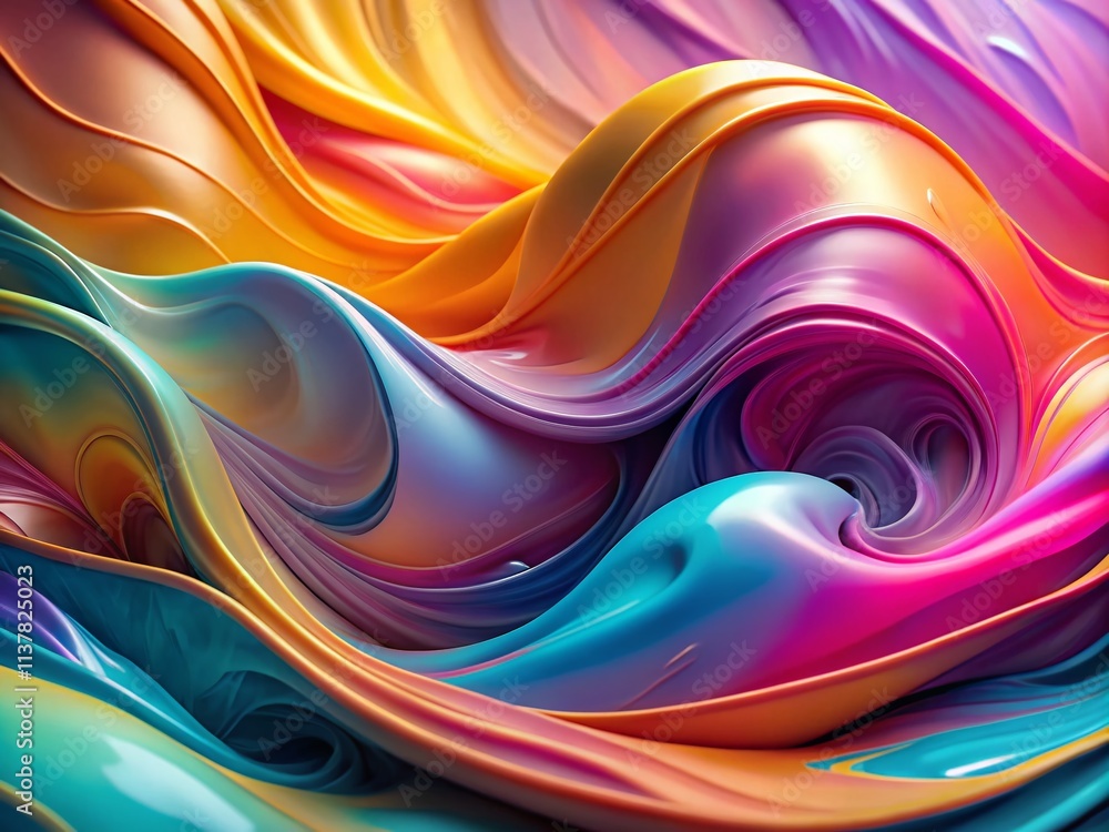 Poster smooth flowing liquid forms in vibrant colors against a soft pastel backdrop – captivating abstract 
