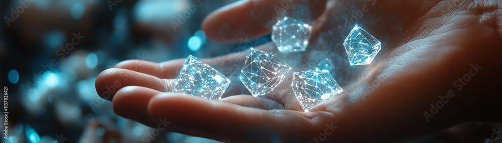 Aufkleber hand of a man selecting through a futuristic hologram interface, finger on social network icons, com